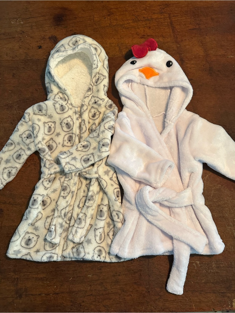 Plush Infant Hooded Robes - White Bear Print & White Chicken